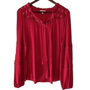 Lucky BRAND Red Sheer Blouse w/ Tassel Women SP Small Petite
